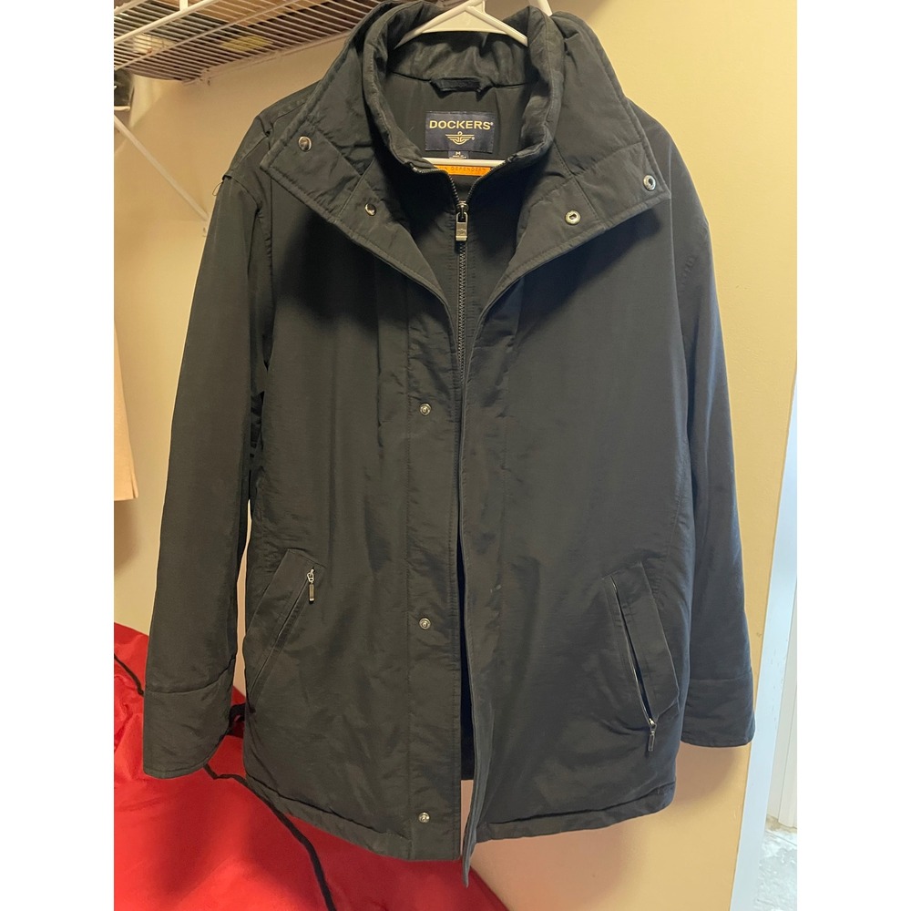 Dockers Mens Stain Defender Field Jacket Black Quilted Lined Coat Medium